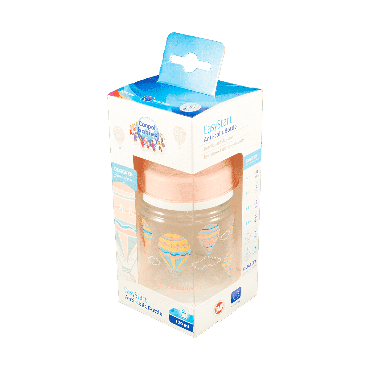 Canpol 35/224 Geniş boyunlu antikolik butulka EasyStart - "Buludlar", 120ml mavi, çəhrayı thumbnail