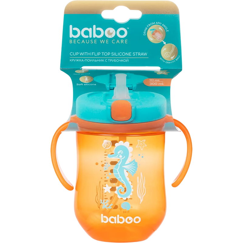 Baboo Silikonlu ağız ilə flncan, Sea Life, narıncı, 300 ml thumbnail